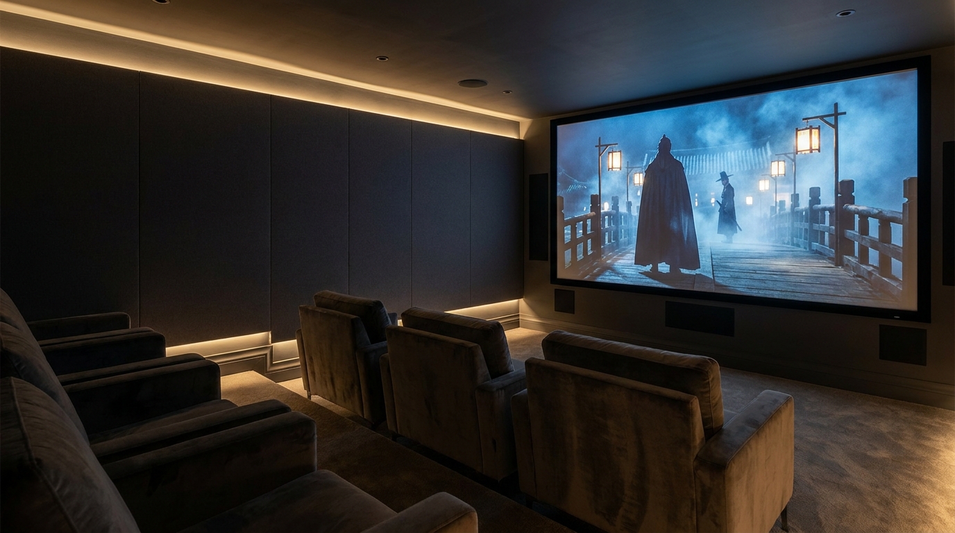 บรรยากาศห้องดูหนังพร้อมจอภาพยนตร์เกาหลี